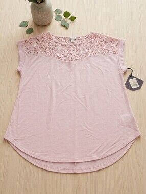 Ava & Viv Light Pink Lace Yoke Cap-Sleeve Top